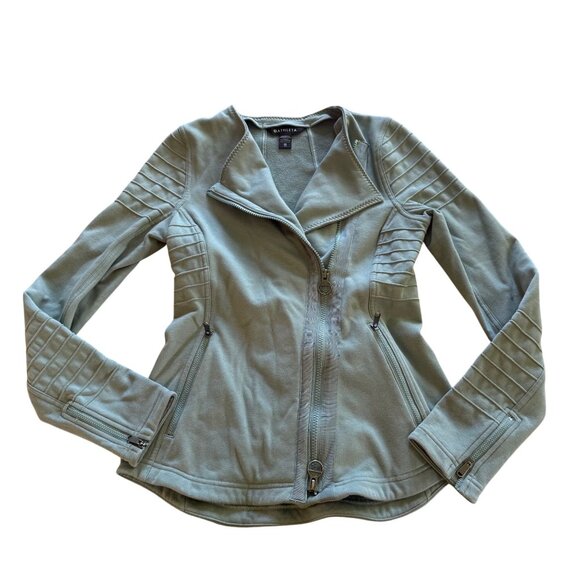 Athleta XS Moto Jacket Green Womens Full-Zip Stretch Fleece Lined - Picture 1 of 7